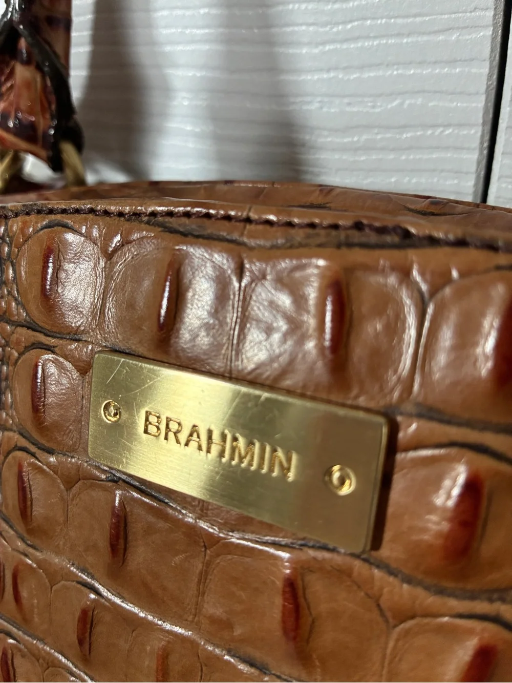 Brahmin Pecan Melbourne Croc-Embossed Satchel Handbag